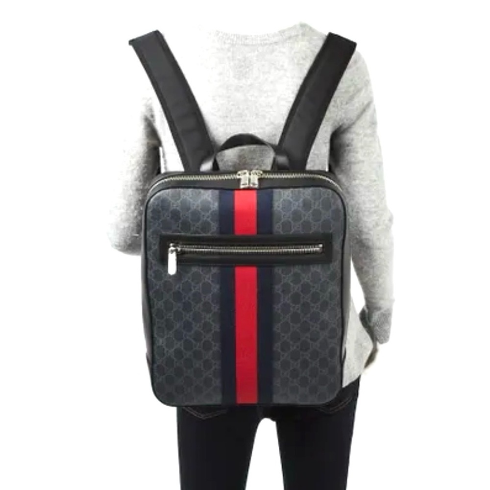 Authentic Gucci GG Supreme Canvas Backpack black grey canvas unisex bag